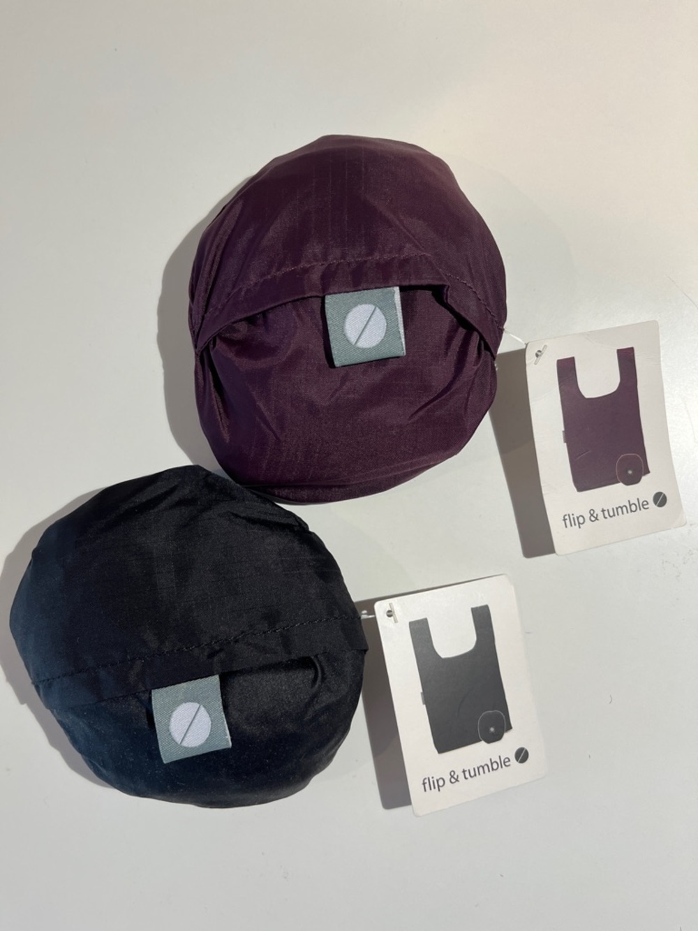 NWT Set of 2 Flip & Tumble Reusable Shopper Tote Bags - Black & Deep Plum